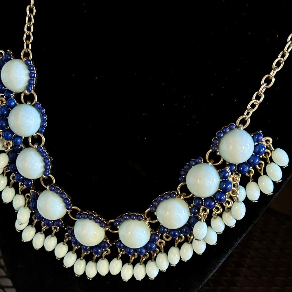 Vintage Beaded Statement Necklace - shades of blue, & light blue-green